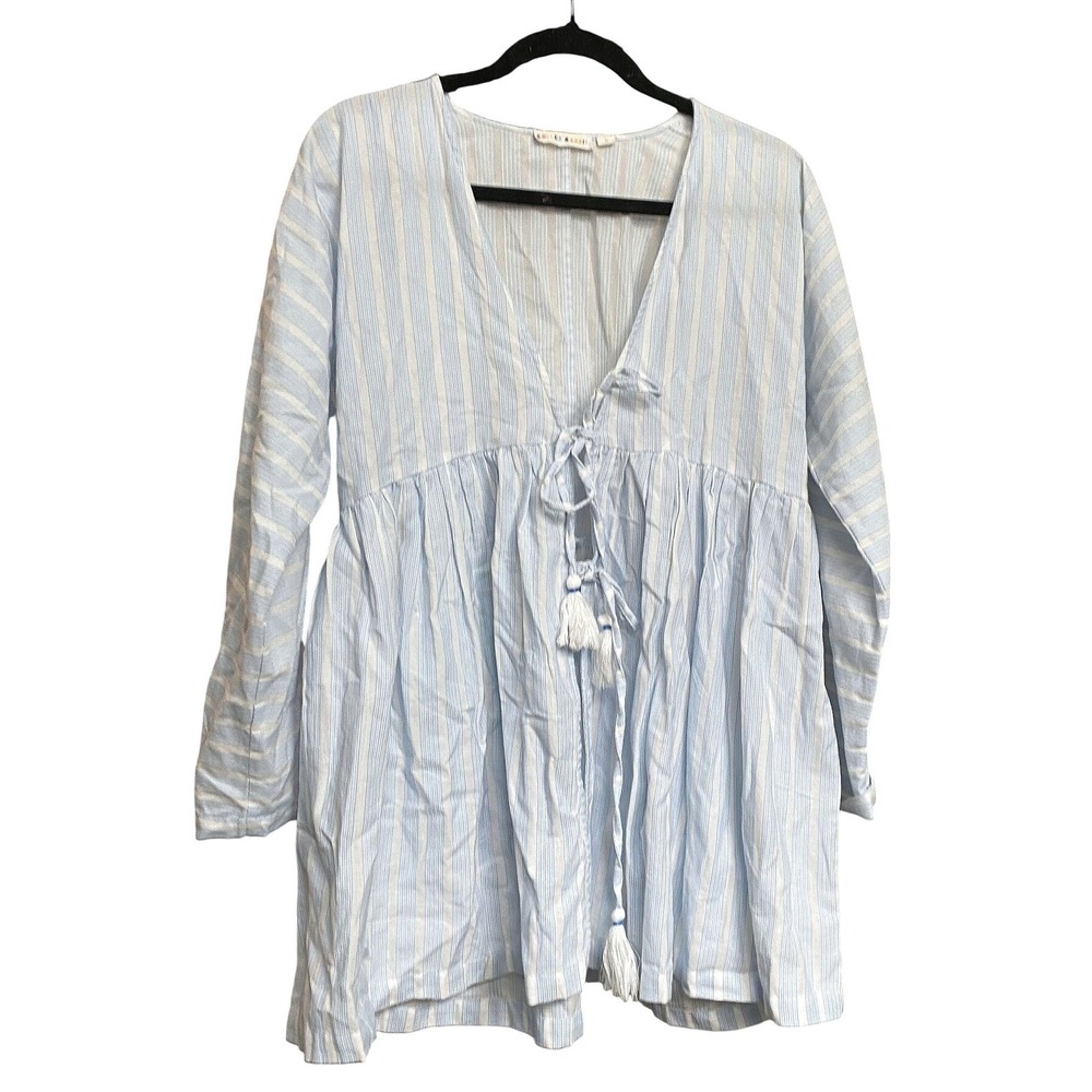 Roller Rabbit Striped‎ Blue Mini Dress Cover Up Medium Beach Boho Coastal Summer